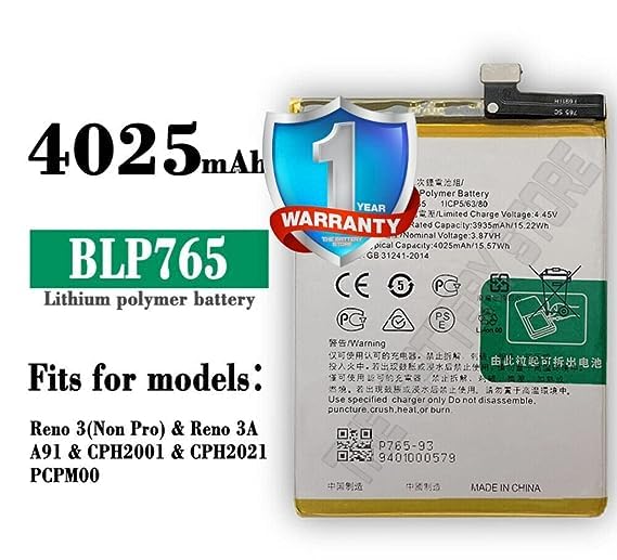 Image of Original BLP765 Battery for Oppo Reno 3 / A91 / F15 CHP2001 / CPH2021 PCPM00 Battery with 1 Year Warranty **(J00208)