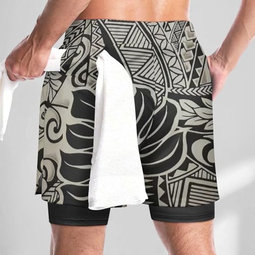 Polynesian Tattoo Hawaiian Fabric Mens Swim Trunks Quick Dry Beach Swimming Shorts with Compression Liner and Pocket3