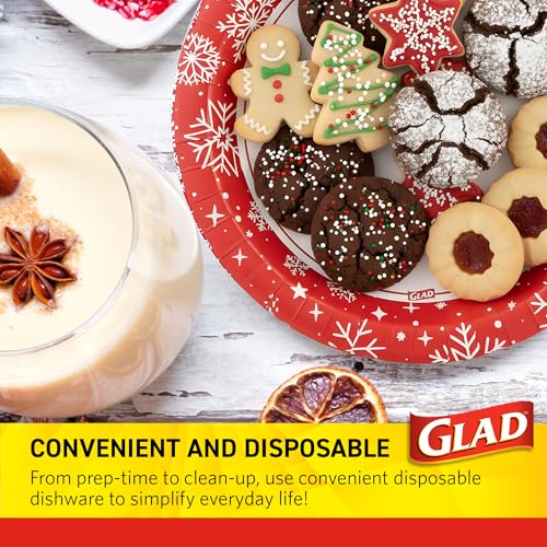 Glad Everyday Disposable Paper Plates with Holiday Red Snowflake Holiday Design - Heavy Duty Paper Plates, Microwavable Plate for Everyday Use - 10 Inch, 20 Count – Image 5