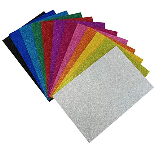 Allgala 12 Pack Glitter EVA Foam Paper 8 x 12 Sheets - Assorted Colors - Perfect for Kids Art Projects and Classrooms or Cosplay DIY Cutters Card Party Decoration