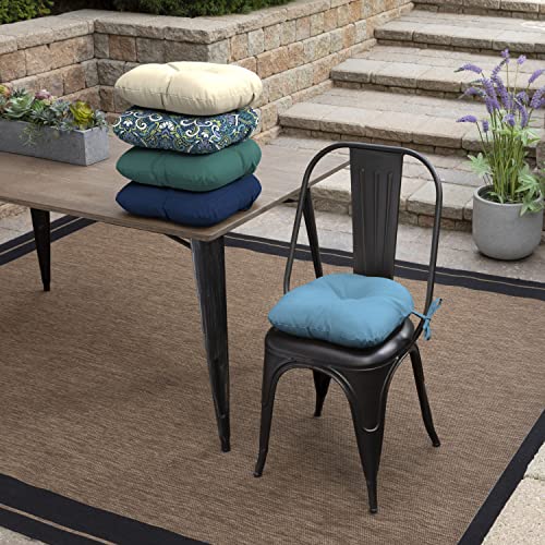 Image of Arden Outdoor Tufted Bistro Seat Cushion, Set of 4, 14.5 in x 15 in, Rain-Proof, Fade Resistant French Blue Texture