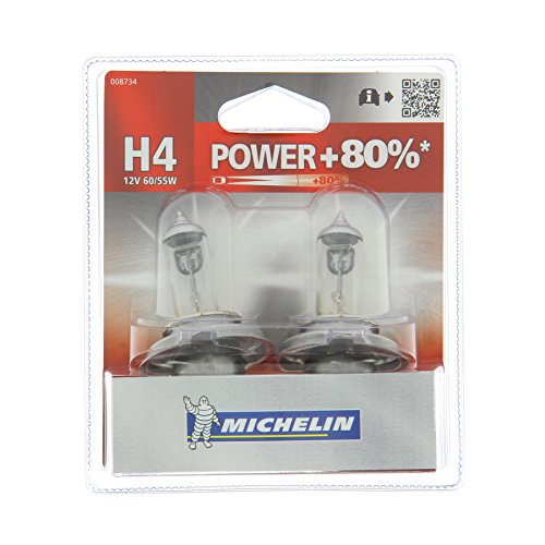 MICHELIN 2 Ampoules H4 POWER+80% 60/55W, Lampes automobiles pour feux de route et feux de croisement, Haute Luminosité