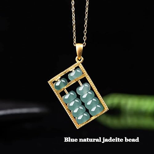 Miniatura 3 de FitJinZun Chinese Natural Blue Jadeite Necklace for Women, Genuine Square Abacus Pendant with Bead, Good Luck Jewelry Fortune Gift for Her, 18inches