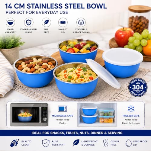 Image of Zaib Stainless Steel Microwave Safe Serving Bowl 500 ml, 14 cm