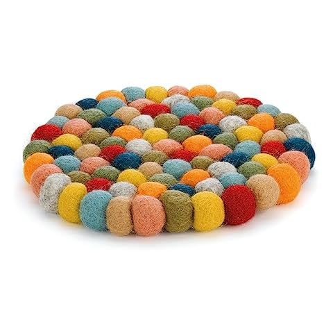 Cilio Fair Trade Certified 100% Wool Trivet Made in Nepal, 8" Round, Multicolor Cover