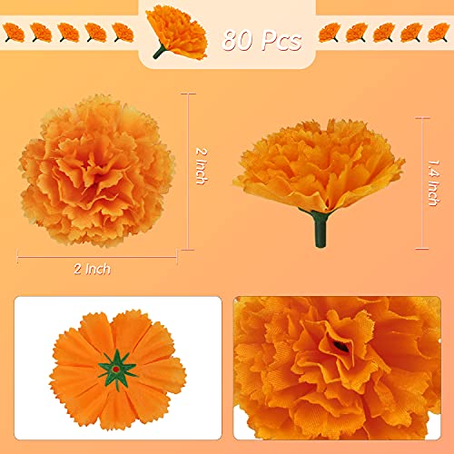 80 Pcs Artificial Marigold Flowers,Silk Marigold Flower Heads,Orange Flowers Artificial For Decoration,Marigold Heads For Parties, Indian Weddings, Indian Theme,Diwali Home Decor Diy Wreath Garland #TOP4
