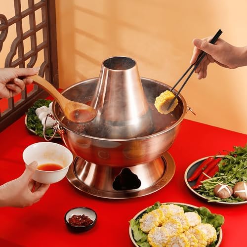 Stainless Steel Charcoal Hot Pot - 36CM Traditional Chinese Copper Heated Soup Pot, Ideal for Hot Pot Lovers, Large Cookware for Family Gatherings, for Foodies - 4