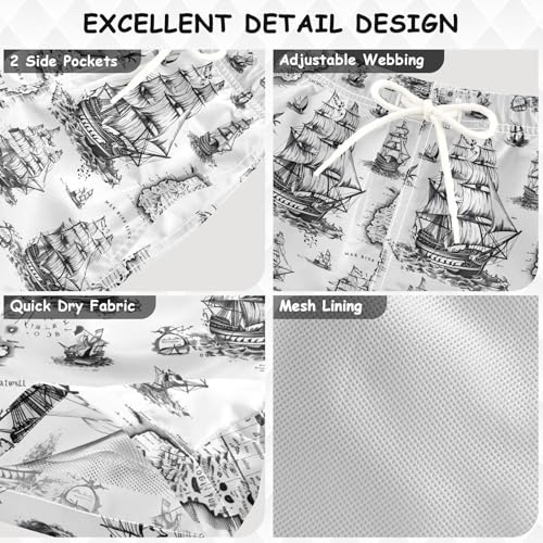 Vintage Sailboat Boys Swim Trunks Toddler Shorts Swimwear Boardshorts3