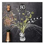 Feste Feiern Tischdeko zum 80. Geburtstag I 46cm Tischaufsteller Kaskade Tischaufsatz Zahl 80 Gold Schwarz Silber metallic Party Deko Set happy birthday 80