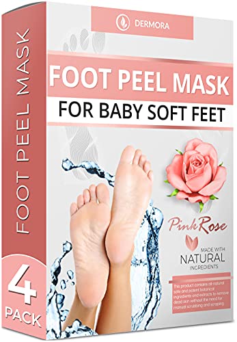 Foot Peel Mask - 4 Pack - For Cracked Heels, Dead Skin and Calluses - Make Your Feet Baby Soft Smooth Silky Skin - Removes Rough Heels, Dry Toe Skin Natural Treatment. (Rose Scent)