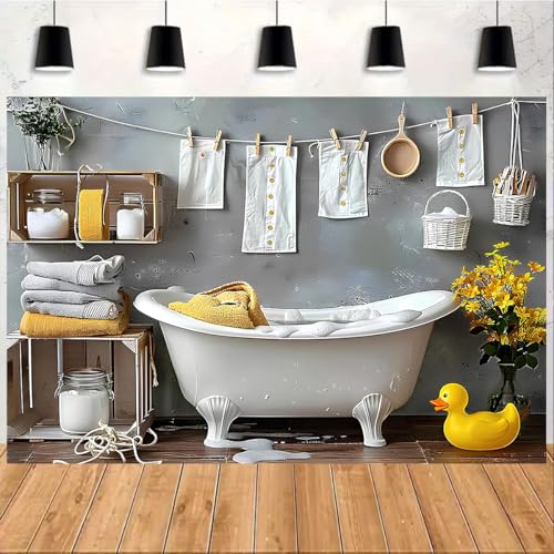 Fondo Fotográfico Baño Bebe 7X5FT Pato de Goma Amarillo miniatura 1