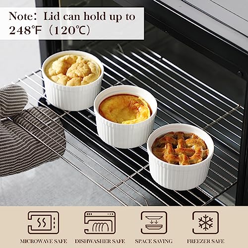 Malacasa RAMEKIN-DISH-003-LID Ramekins With Lids 8 Oz - Set Of 6, White Porcelain Creme Brulee Souffle Ramekins thumb #3