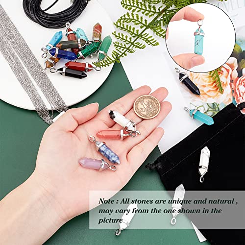 SUNNYCLUE 20 Colors Bullet Shape Gemstone Pendants Hexagonal Chakra Crystal Charms Healing Gemstone Pendant Bulk with Waxed Cotton Cord for Adults DIY Choker Necklace Jewelry Making Crafts - Image 2