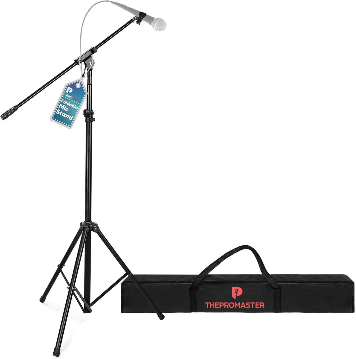 ProMaster Tripod Microphone Stand – Universal and Adjustable Professional Audio Telescopic Gooseneck, Boom Arm Tripod Microphone Stand with Universal ⅝” Adapter – Black