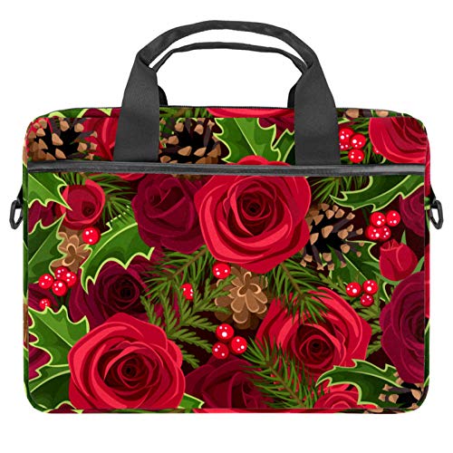 Sac à bandoulière pour ordinateur 13 à 14 pouces imprimé floral de roses et pommes de pin