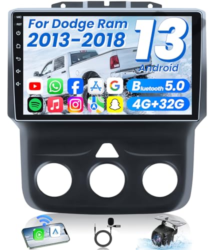 8 Core 4+32G Car Radio for Dodge RAM 1500 2500 2013-2018 (Manual AC):CarPlay Android 13 1080P Backup Camera Bluetooth 5.0 GPS FM/RDS Audio DSP SWC Mirror Link Split-Screen 1280 * 800 HD Touchscreen