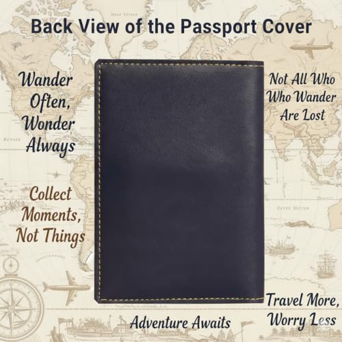 Image of Personalised Name & Charm Leather Passport Cover Holder for Men & Women (NavyBlue) | Birthday Gifts for Men