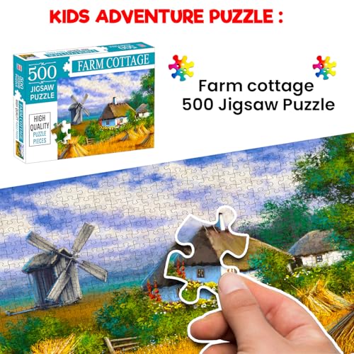 Image of Farm Cottage Jigsaw Puzzles for Kids and Children - Realistic Illustration Challenging Brain Booster Gifts, Fun and Creative Game - (500 Pcs)