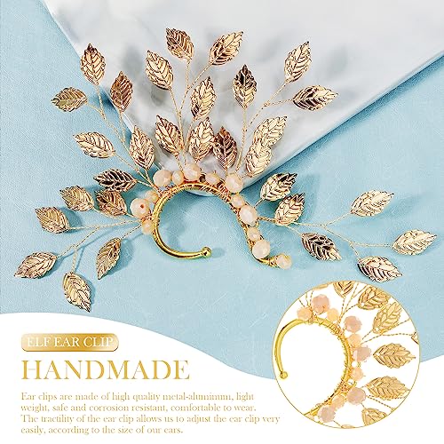 HIFOT Elfen Ohrringe für Damen Gold, Flügel Elfen Ohren Manschette Ohrclips Damen Ohne Ohrlöcher Perlen Blatt Ohrringe für Elben Kostüm Feenkostüme Frauen Halloween Cosplay