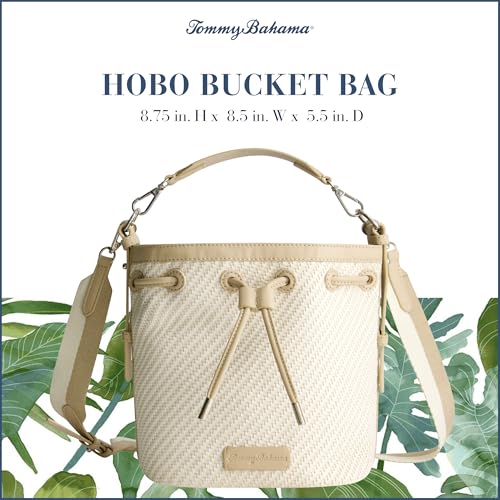 Tommy Bahama Bucket Bag, Women's Mini Handbag with Drawstring Closure and Woven Design, Tan/White2