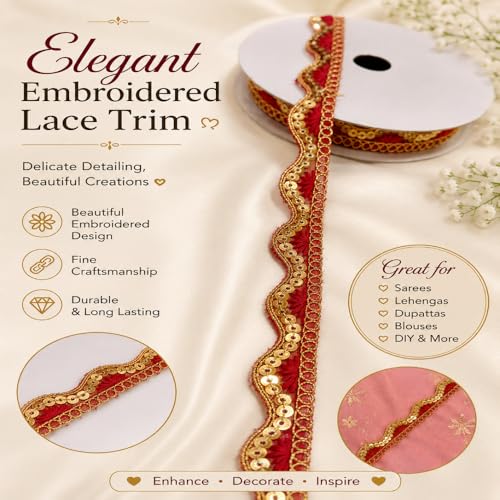 Image of Designer Golden Wave Lace Border for Blouse Saree Dupatta Lehenga Craft Decoration and Ethnic Sewing Accessories (RM-LACE49-5)
