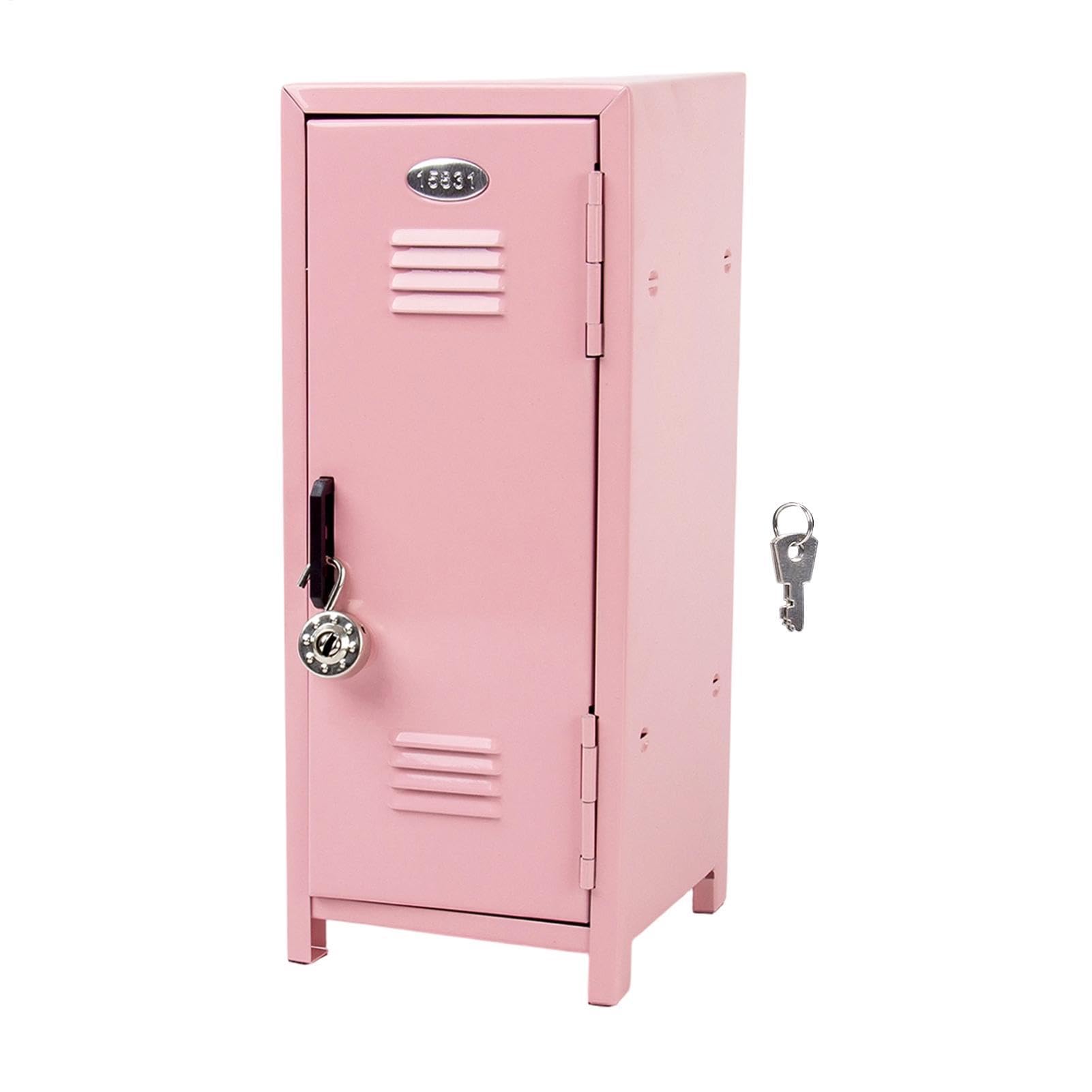 Mini Locker with Lock and Key, Metal Locker Storage, Girl Lockbox Desktop Storage Organizer, Cabinet Practical Storages Lockers with Compartments, Safe Portable Mini Lockers for Dolls Jewelry