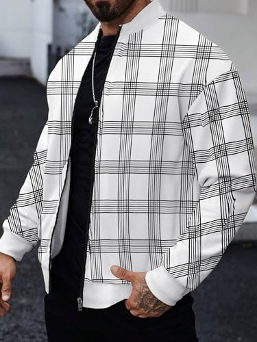 Image of Noble Monk Men Cotton Blend Checkered Full Sleeves Mock Collar Regular Fit Casual Jacket | Casual Winter Jackets | Jackets for Winter Wear