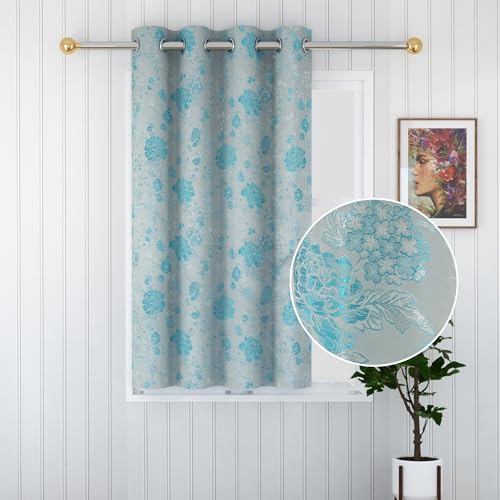 Image of FRESH FROM LOOM Window Floral Room Darkening Curtains 5 Feet Long,High Tenacity Yarn Polyester Grommet Weaved Premium Screens for Home Office,Prada for Living Room Bedroom,Dust Repellent(Aqua,5ft,1pc)