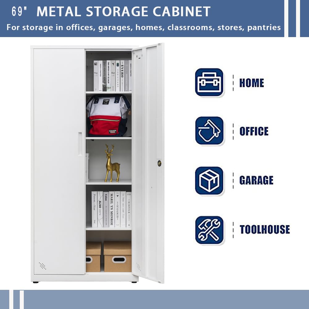 Anwick Metal Garage Storage Cabinet with 2 Doors and 4 Adjustable Shelves - 69