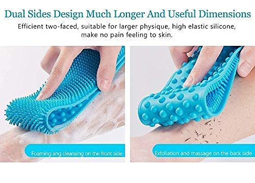 JEEJEX Silicone Body Back Scrubber Double Side Bathing Brush for Skin Deep Cleaning Massage, Dead Skin Removal Exfoliating Belt for Shower, Easy to Clean, Lathers Well for Men & Women, (Mix Color) 2