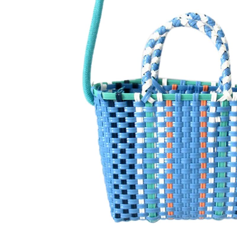 Women's Tote Handbags, Woven Bag Colorful Plastic Strip Handle Small Cute Fashionable Square Bag for Summer Beach(Blue)2