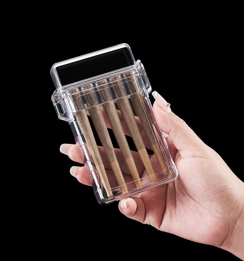 5-Hole Transparent SmellProof & Waterproof Cigarette Case,Portable Thickened Pre-Rolled Cone Protective Case,Outdoor EDC Storage Box,Smoking Accessories,1-1/4/King Size Silicone Seal Cigar Holder image 3