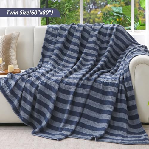 Image of EMME Cotton Muslin Blanket Couch 4-Layer Breathable Gauze Soft Lightweight Bed Blankets Adults Dark Navy Throw XL (50 inch x 70 inch)