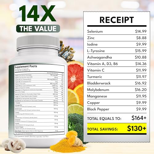 new age selenium zinc iodine l tyrosine ashwagandha - supplement for women and men with bladderwrack turmeric silica kelp schisandra - 120 count