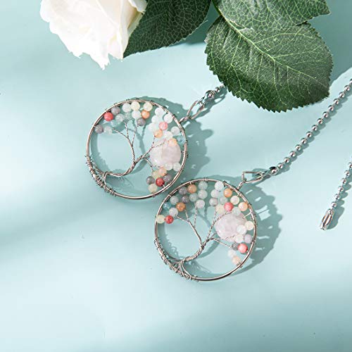 Image of LONGSHENG Colorful Beads Tree of Life Fan Pull Chain Fan Light Replacement Extender Pull Chain, Pack of 2
