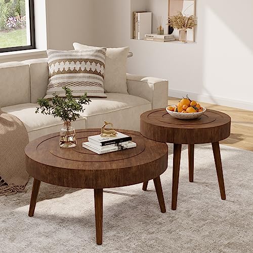 COSIEST 2-Piece Round Nesting Coffee Table Set
