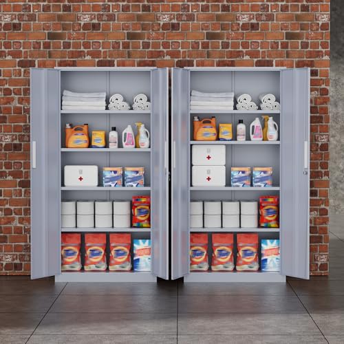 Image of Greenvelly Metal Storage Cabinet,72 inch Locking Metal Garage Storage Cabinet with Doors and 4 Adjustable Shelves, Lockable Steel Cabinet for Home Office, Garage, Shop, School (Dark Grey 32 inch W x 16 inch D)