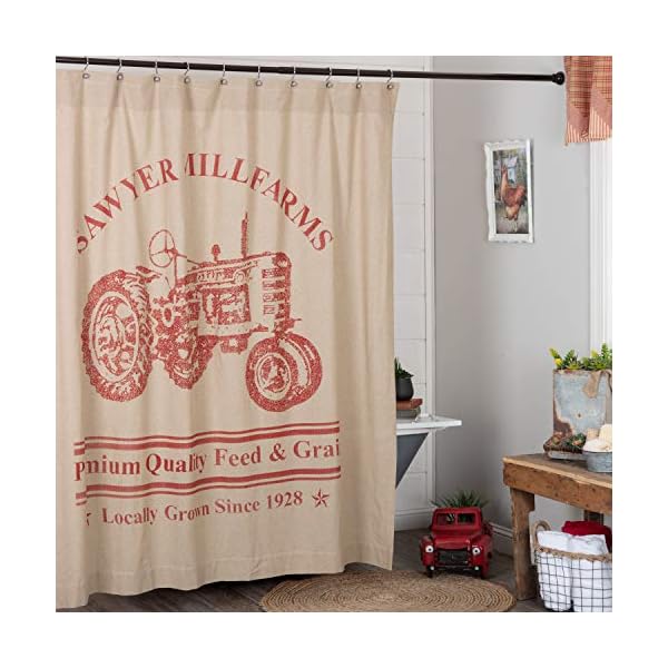 Vhc brands sawyer mill red farmhouse living textured fabric shower curtain for bath 72×72  urban country home decor