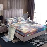 Erosebridal Girls Angel Bed Sheets Set Full Size,Angel Wings Sheet Set,Palace Sheets 4 Pieces,3D Printed Rainbow Flat Fitted Sheet + Flat Sheet + 2 Pillow Cases,Luxury White
