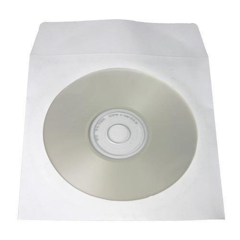 CD DVD Paper Sleeves Envelopes with Flap & Clear Window, 100 Piece, White