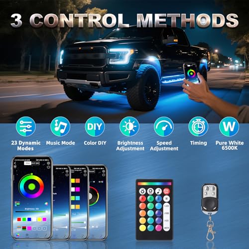 6 Pods Full Angle RGBW LED Rock Lights for UTV ATV Golf Cart RZR SXS Truck Pickup, 12V Waterproof Multicolor Underglow Lights with APP/RF Remote Control Sync Music Mode Neon Underbody Kit