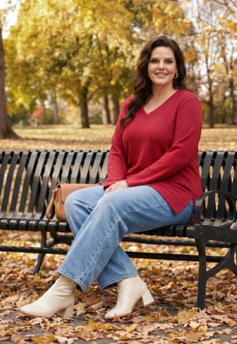 Image of RITERA Plus Size Women Sweaters Waffle Knit Pullover Top Long Sleeve Casual Crewneck Shirt Loose Split Hem Fall Winter Blouse