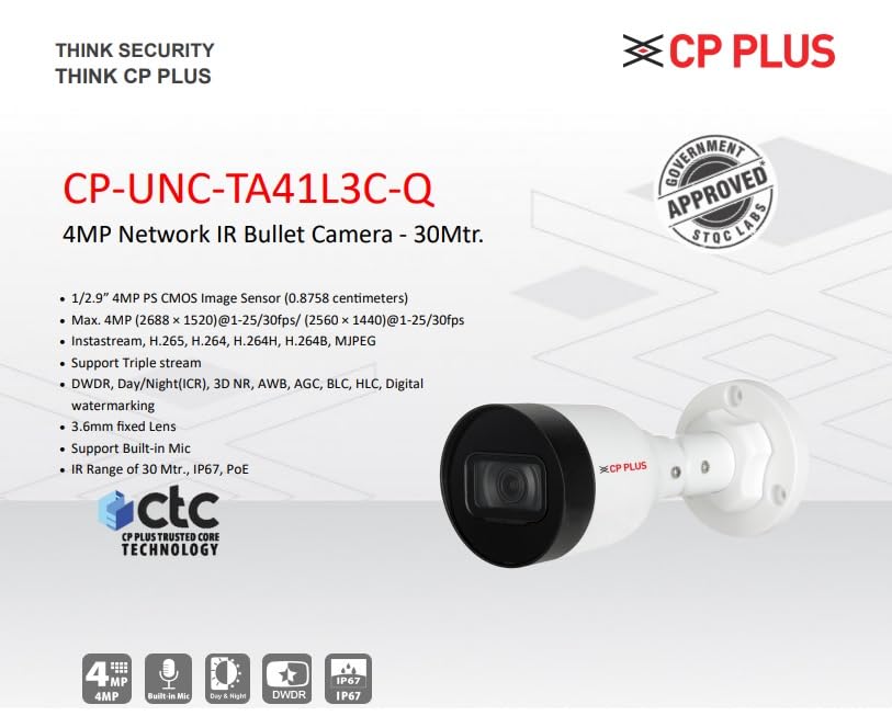 Image of CP Plus 4MP IP Night Vision with Audio Recording 5 CCTV Camera Set with (8 CH NVR,Outdoor bullete-2Nos,Indoor Dome-3Nos,8+2 Port POE Switch-1Nos,1TB Hard Drive