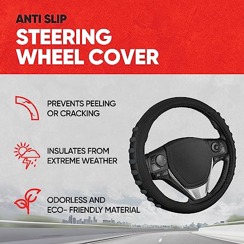 Image of Motor Trend FlexGrip Steering Wheel Cover for Cars - Standard 15 inch Car Steering Wheel Cover, Black and Charcoal Gray Steering Wheel Protector for Auto Truck Van SUV