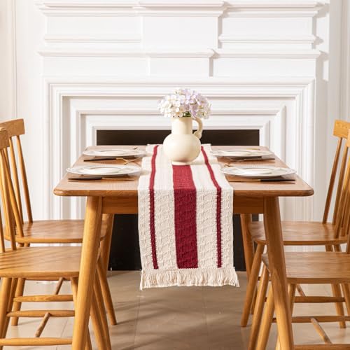 Image of HomeCloud Croshia Woven Table placemat - Heat Resistant, Washable Table Decoration for Dining, Office, Kitchen, Hotel, and Home (Runner White Maroon, Set of 4)