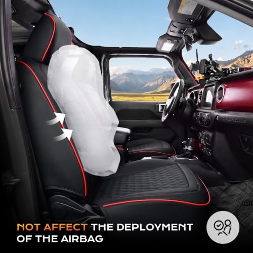 Image of Coverado Seat Covers for Jeep Wrangler, Car Seat Covers Full Set 4 Door JL Accessories Custom Fit for Rubicon Sahara Sport S Altitude Willys Unlimited 2018-2026 (Red Line)