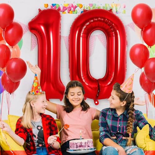 Image of Red 1 Number Foil Balloon with Crown & Base Balloons | 32 Inch Helium Supported for Birthday, Anniversary, Baby Shower Decoration - Pack of 14