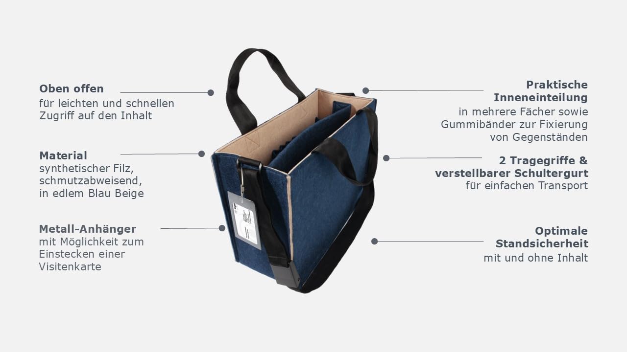 Sigel Desk Sharing Bag Classic dunkelgrau Medium Laptop bis 15,4 Zoll | BA410, Organizer für mobiles Arbeiten, absolut sicherer Stand, synthetischer Filz, 36 x 15 x 28 cm