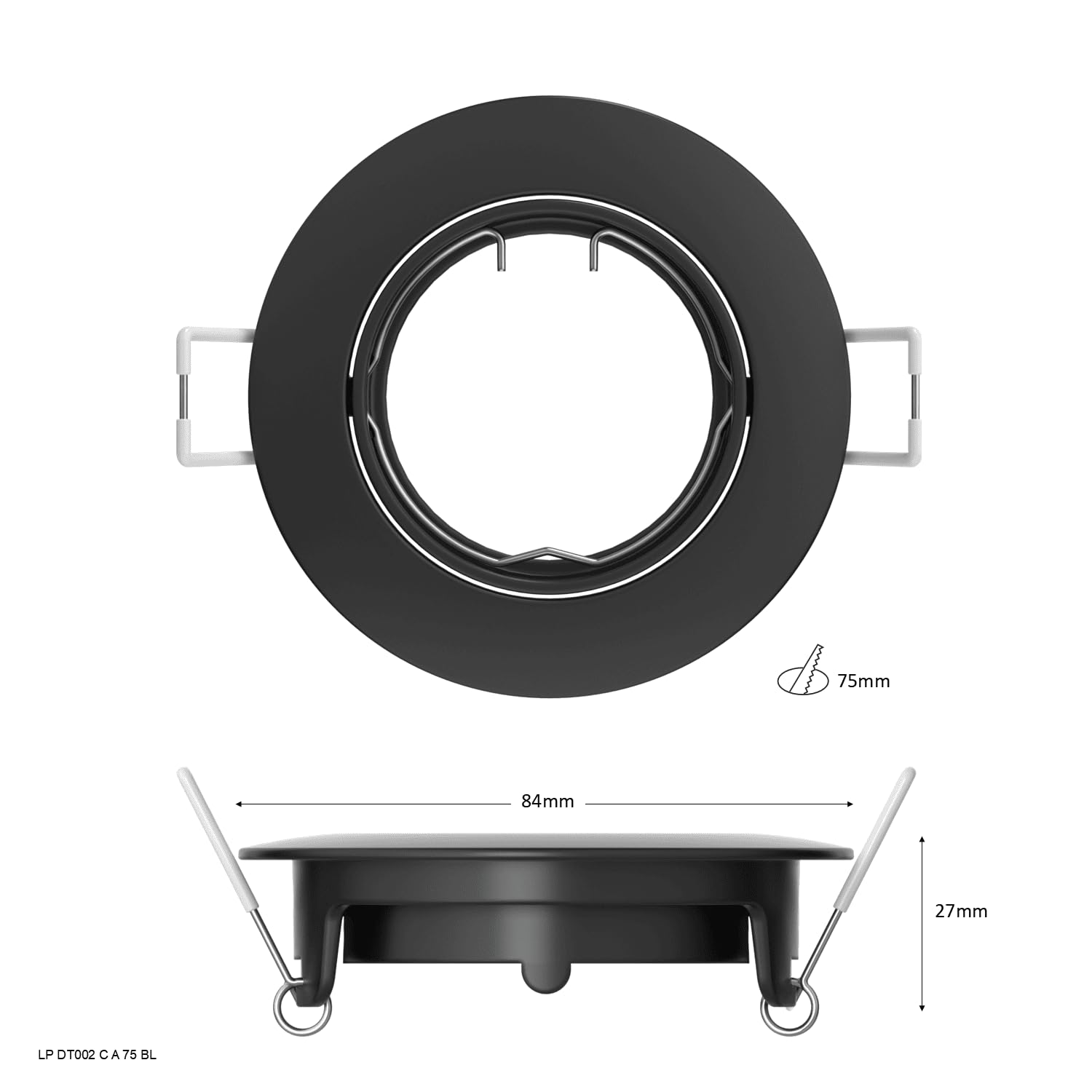 TRAXON LUXPOINT® Aro Circular Orientable DT002 para bombilla LED GU10 Marco de Bombilla Aluminio Corte techo Ø75mm (Negro, Pack 10 und)