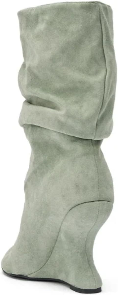 Women's Wedge Knee High Sandal Boots Peep Toe Slouchy Pull On High Heels
